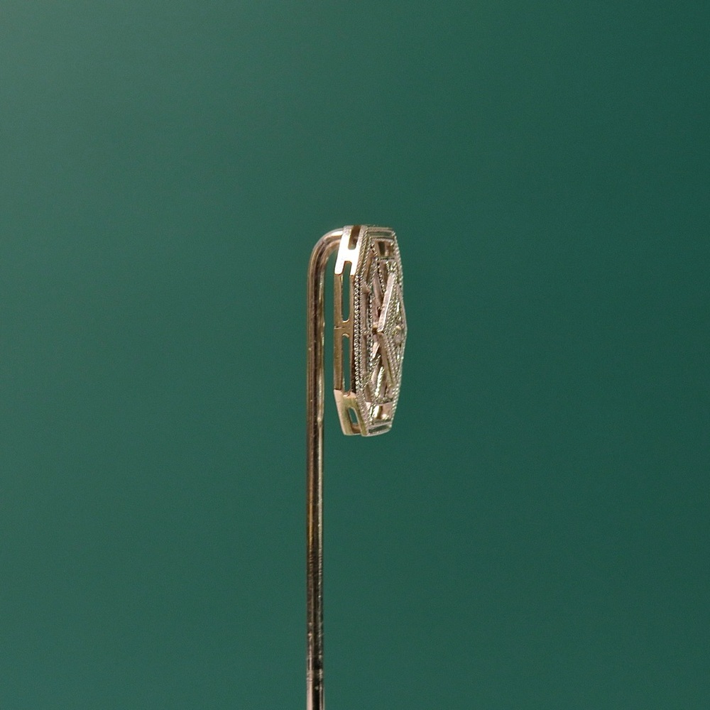 Art Deco Diamond 14k White Gold Antique Stick Pin 1.4g - Picture 3 of 6